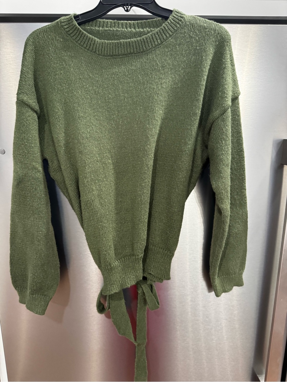 Olive Tie-Hem Crewneck Women’s Sweater